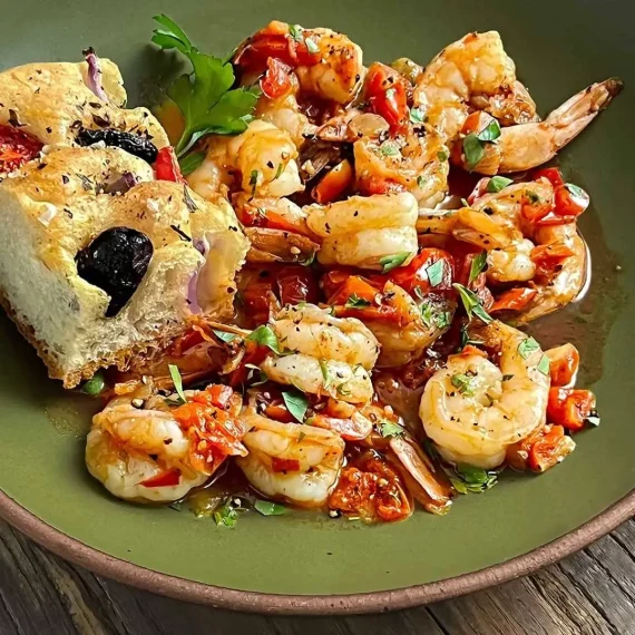 Tomato and Chili Shrimp with The Ultimate Focaccia