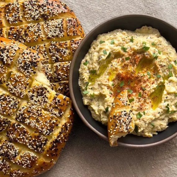 Eggplant Spread and Ekmek (Turkish Flatbread)
